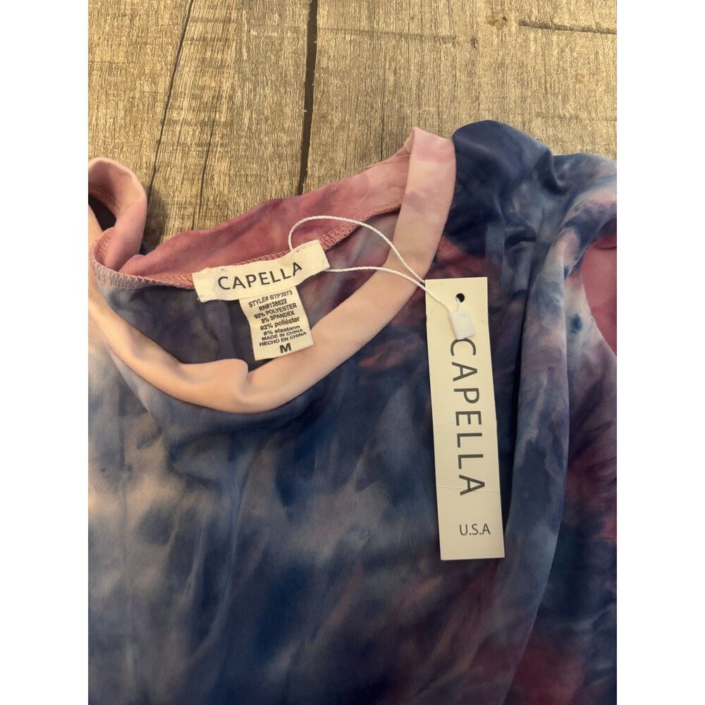 NWT Capella Tie Dye Long‎ Sleeve Top Women’s Medium Pink Blue Crewneck - Picture 2 of 3